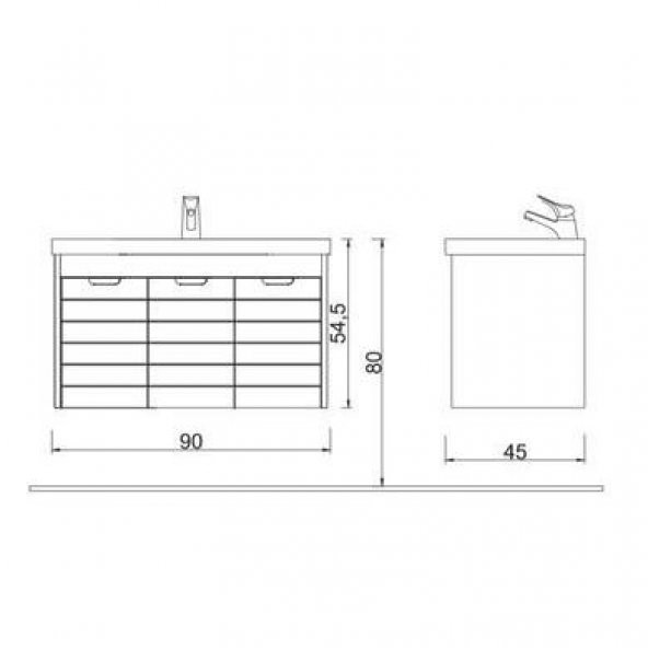 Turkuaz Frame Etajerli Lavabo 90x45 Cm-Denko Mostar 90 Alt Modül - 3