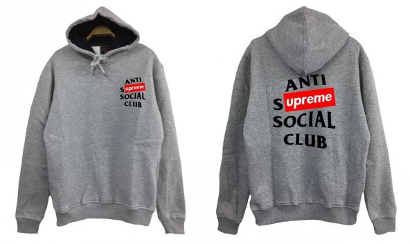 Anti Social Social Club Supreme Baskılı Sweatshirt  GRİ 5XL