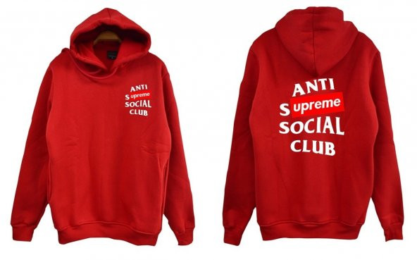 Anti Social Social Club Supreme Baskılı Sweatshirt  KIRMIZI XS