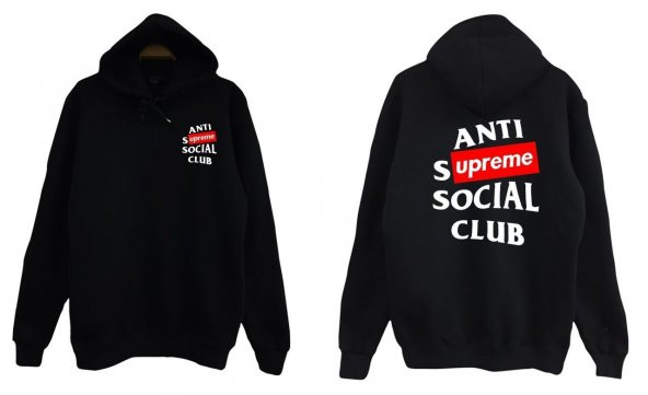 Anti Social Social Club Supreme Baskılı Sweatshirt  SİYAH XL