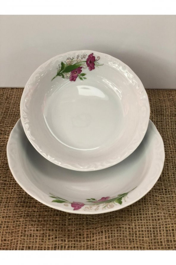 Porland Lal 6 Lı Porselen Çukur Yemek Tabak 19 cm