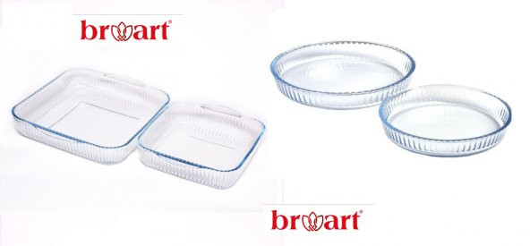 Broart 4lü Borcam Seti - 2 Yuvarlak + 2 Kare Tepsi