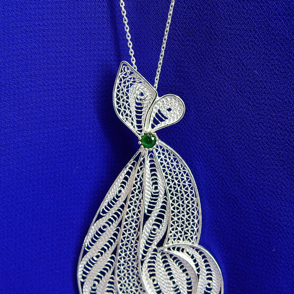 Çengel Formlu Yeşil Taşlı Kolye Ucu - 2