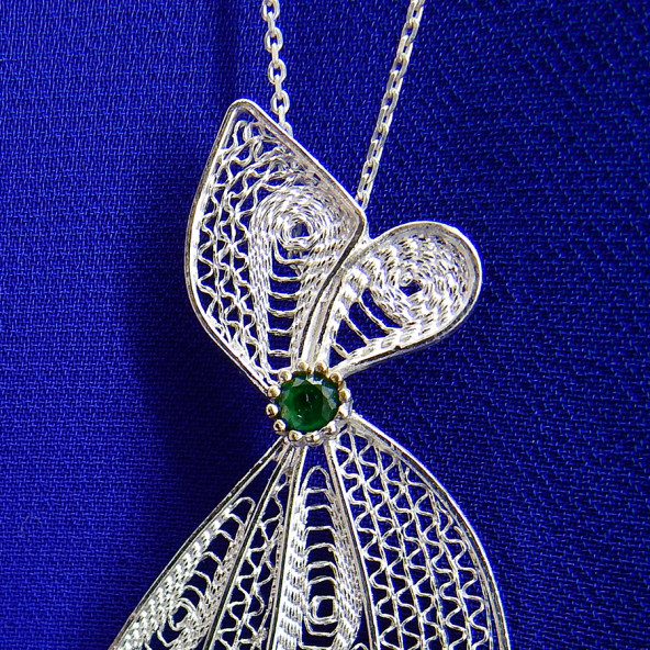 Çengel Formlu Yeşil Taşlı Kolye Ucu - 4