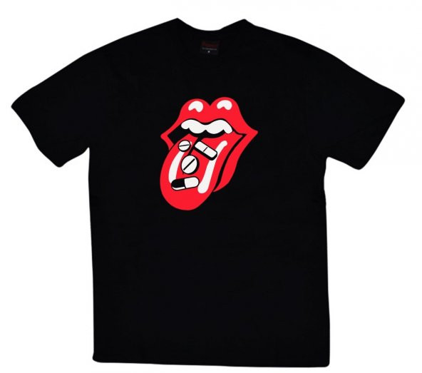 The Rolling Stones Baskılı T-shirt    SİYAH 4XL