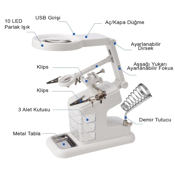 DailyTech 3X 4.5X 25X Büyütec Yardımcı El Lehimleme Havya Standı - 4