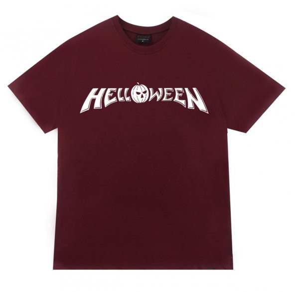 Helloween Baskılı T-shirt    BORDO 4XL