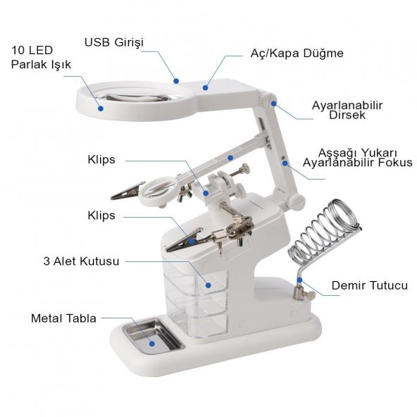 DailyTech 3X 4.5X 25X Büyütec Yardımcı El Lehimleme Havya Standı - 3
