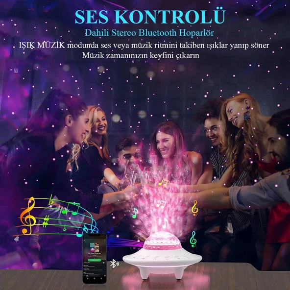 DailyTech Starry Galaxy Projektör Hoparlör Bluetooth UFO Gece Lambası - 4
