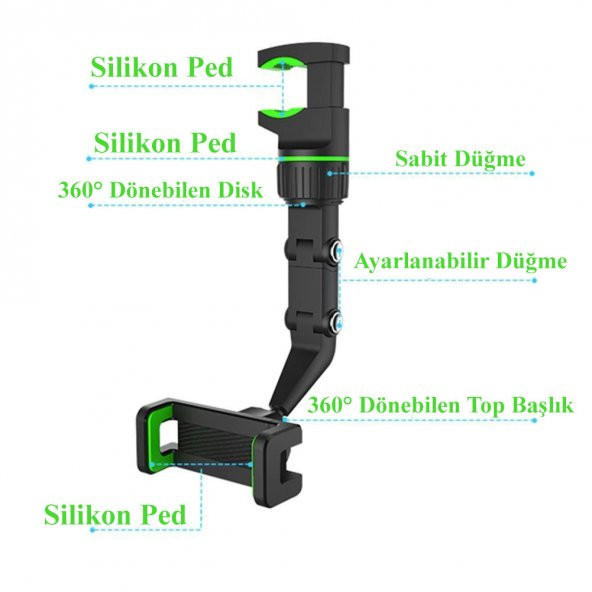 DailyTech Araç İçi Evrensel Dikiz Ayna Telefon Tutucu - 5