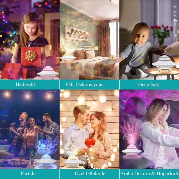 DailyTech Starry Galaxy Projektör Hoparlör Bluetooth UFO Gece Lambası - 7