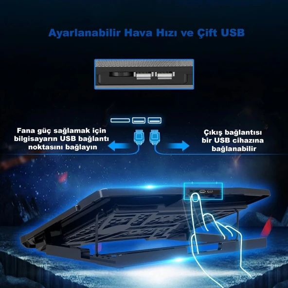 DailyTech 15.6 inç 6 Fanlı Dizüstü Sessiz Laptop Soğutucu Standı - 3