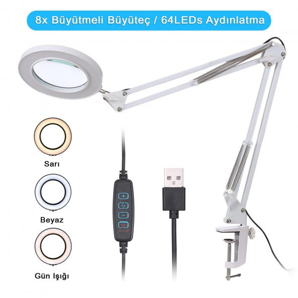 DailyTech Çok işlevli Masa Üstü Katlanabilir 5/8X ışıklı büyüteç - 2