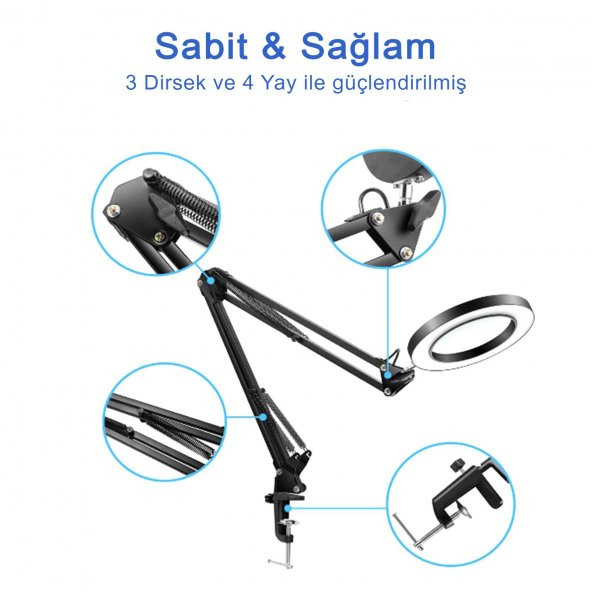 DailyTech Çok işlevli Masa Üstü Katlanabilir 5/8X ışıklı büyüteç - 7