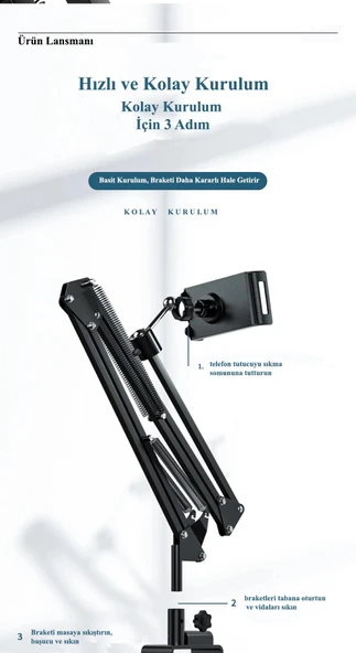 DailyTech 360 Derece Uzun Kol Tablet Telefon Tutucu Stand Stant - 7