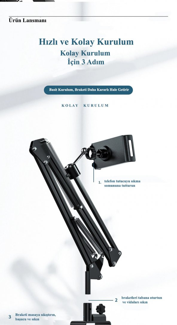 DailyTech 360 Derece Uzun Kol Tablet Telefon Tutucu Stand Stant - 8