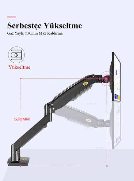 North Bayou NB F195A Çift Kol Amortisörlü Monitör Tutucu Stand 22-32" - 5