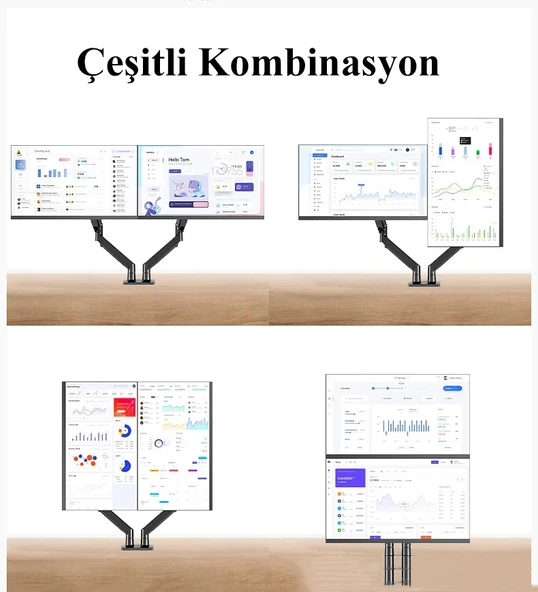 North Bayou NB F195A Çift Kol Amortisörlü Monitör Tutucu Stand 22-32" - 3