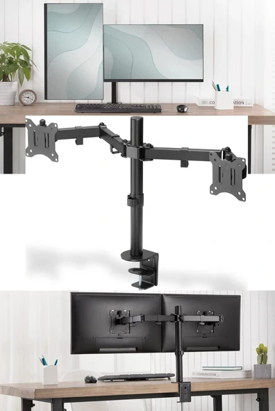 DailyTech Masaüstü Ayarlanabilir 14-32” Çift Kol Monitör Tutucu ürün görseli