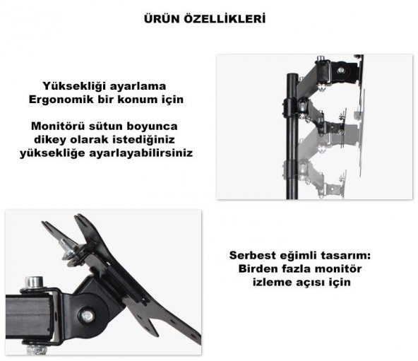 DailyTech Masaüstü Ayarlanabilir 14-32” Çift Kol Monitör Tutucu - 3