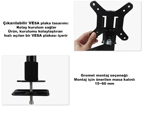 DailyTech Masaüstü Ayarlanabilir 14-32” Çift Kol Monitör Tutucu - 4