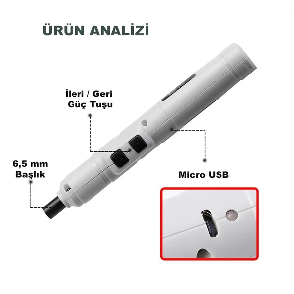DailyTech Mini Taşınabilir Tornavida Akülü Şarjlı Elektrikli - 3