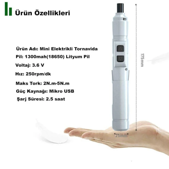 DailyTech Mini Taşınabilir Tornavida Akülü Şarjlı Elektrikli - 8
