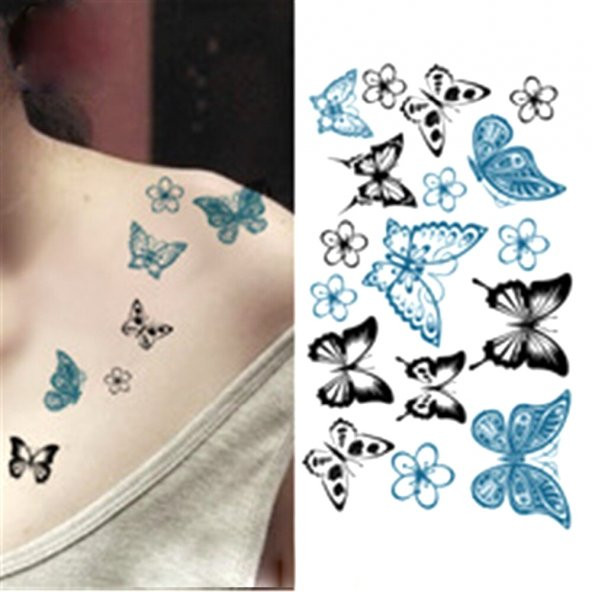 Geçici Dövme Renkli Kelebekler Kelebek Dövmesi 10cm Tek Parça Tattoo