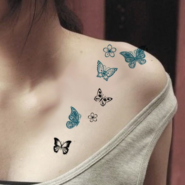 Geçici Dövme Renkli Kelebekler Kelebek Dövmesi 10cm Tek Parça Tattoo - 4