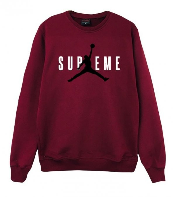 SUPREME -  AIR JORDAN Baskılı Sweatshirt  BORDO XS