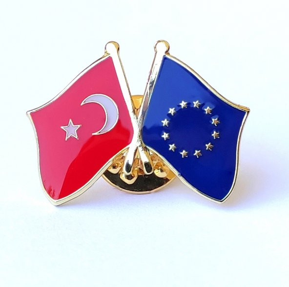Avrupa Birliği Türkiye Dostluk İkili Bayrak Rozeti İğneli 2li Yaka Rozet Broş - 1