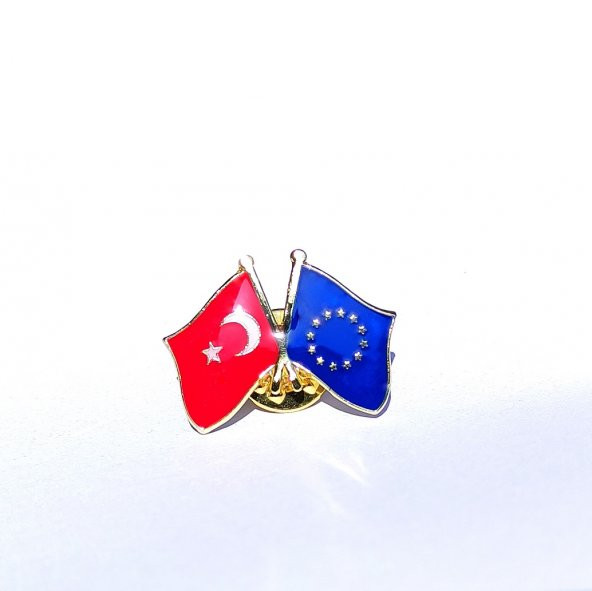 Avrupa Birliği Türkiye Dostluk İkili Bayrak Rozeti İğneli 2li Yaka Rozet Broş - 2