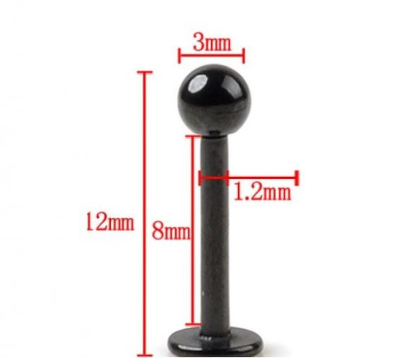 siyah Dudak Altı labret vücut piercing takı 3mm toplu Tek Toplu Vidalı Yüz Pirsing - 2