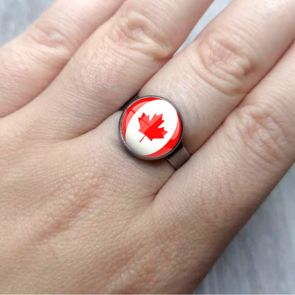 Kanada Bayrağı Yüzüğü Canada Bayrak Yüzük Çelik 12-20 Arası Ayarlanabilir Ufak Ölçü