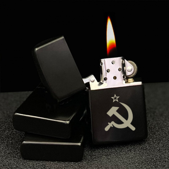 Sovyet Rus Orak Çekiç Lazer Baskılı Resimli Çakmak Metal Üstüne Özel Kalıcı Silinmez Yazı - 4