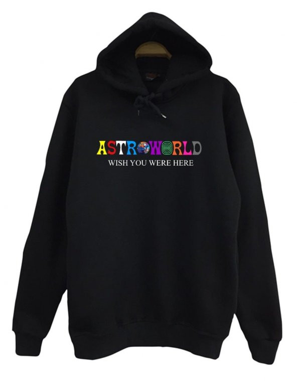 Travis Scott Astroworld Baskılı Kapüşonlu Sweatshirt    SİYAH XL