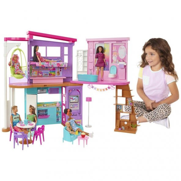 Mattel Barbienin Tatil Evi HCD50 30dan fazla parçasıyla 2 katlı, 6 odalı, salıncaklı, 3 yaş ve üzeri (107 cm) - 2