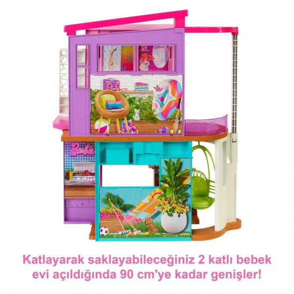 Mattel Barbienin Tatil Evi HCD50 30dan fazla parçasıyla 2 katlı, 6 odalı, salıncaklı, 3 yaş ve üzeri (107 cm) - 3