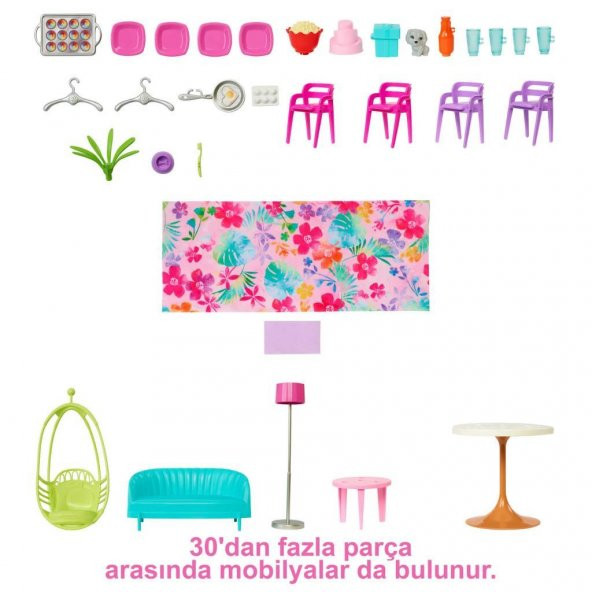 Mattel Barbienin Tatil Evi HCD50 30dan fazla parçasıyla 2 katlı, 6 odalı, salıncaklı, 3 yaş ve üzeri (107 cm) - 5