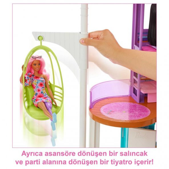 Mattel Barbienin Tatil Evi HCD50 30dan fazla parçasıyla 2 katlı, 6 odalı, salıncaklı, 3 yaş ve üzeri (107 cm) - 6