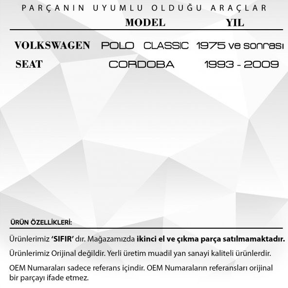 Volkswagen Polo Classic, Seat Cordoba için Bagaj Kilit Demiri - 2