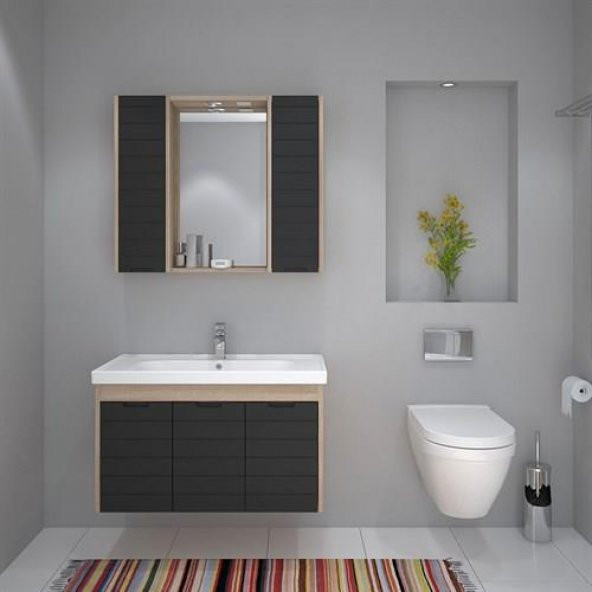Turkuaz Frame Etajerli Lavabo 90x45cm-Mostar 90 Alt Modül -Siyah - 2