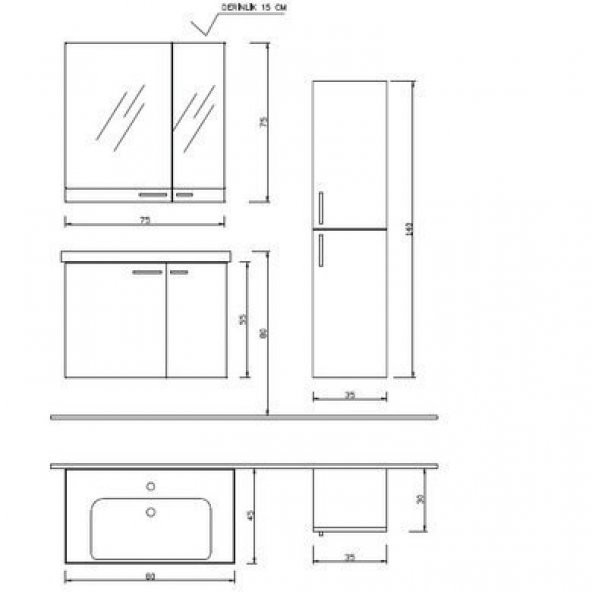 Denko Terra 35 cm MDF Boy Banyo Çamaşır Dolabı (Alize Kapak) - 2