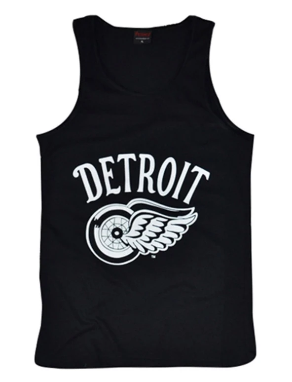 Detroit Baskılı Sıfır Kol T-Shirt    SİYAH S