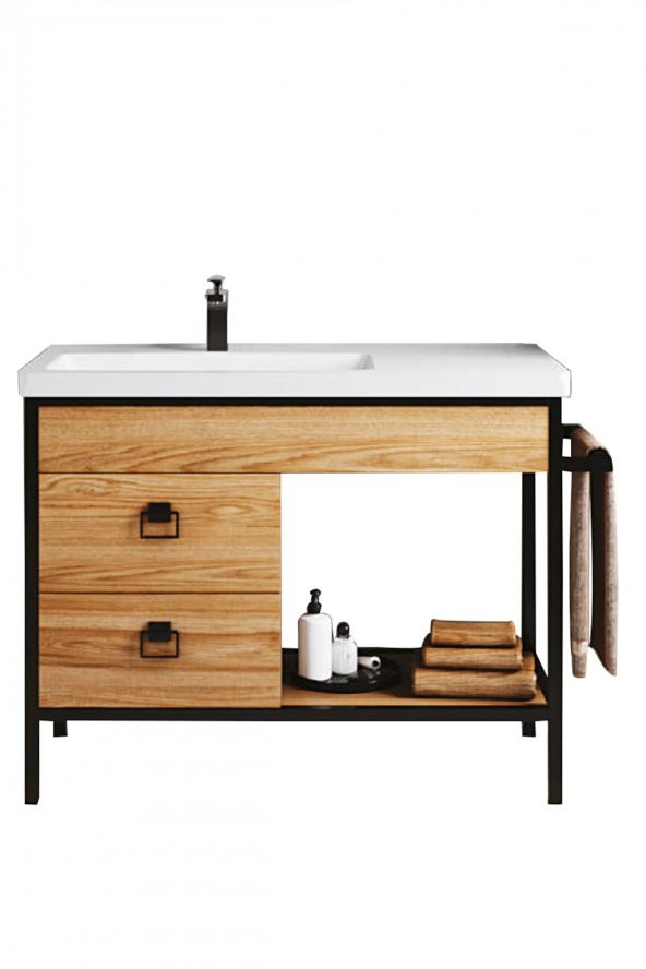 Denko Dila 100 cm Banyo Dolabı Takımı, Alt Modül ve Seramik Lavabo