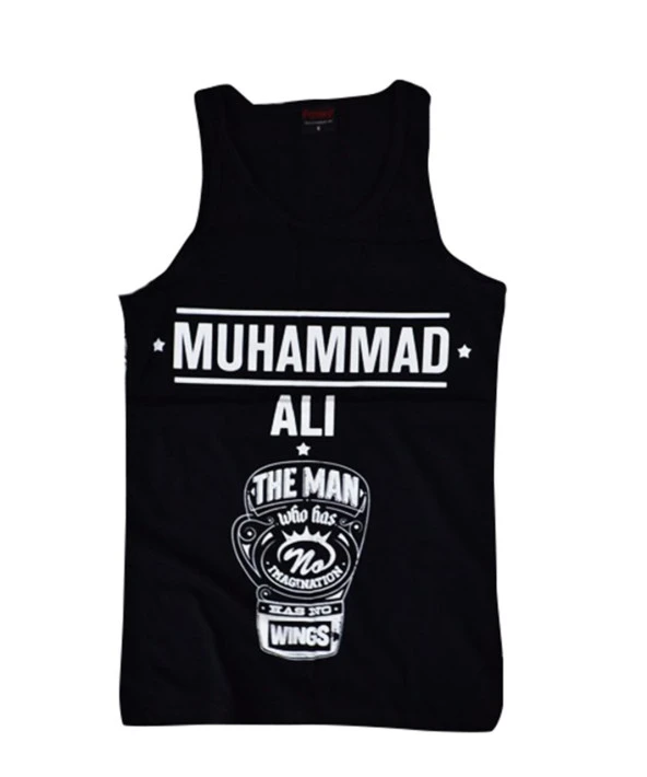 Muhammed Ali Baskılı Sıfır Kol T-Shirt    SİYAH S