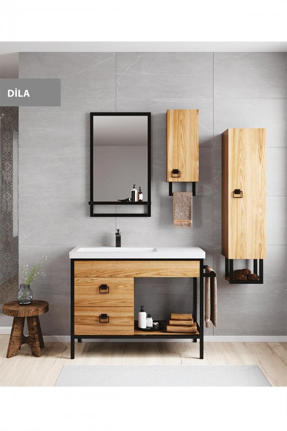 Denko Dila 100 cm MDF Banyo Dolabı Takımı ve Boy Dolabı - 2