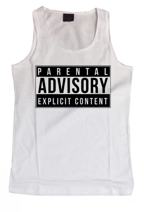 Parental Advisory Baskılı Sıfır Kol T-Shirt    BEYAZ S