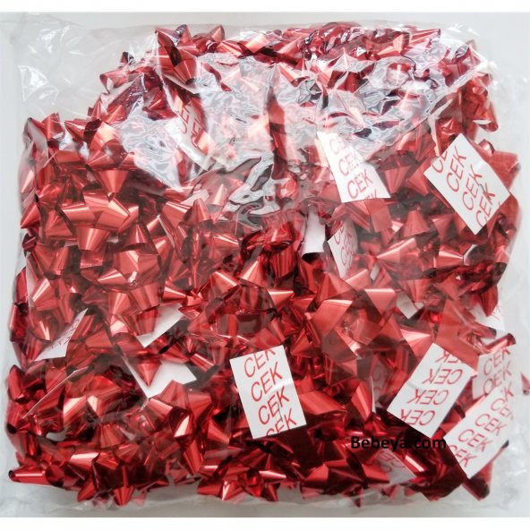 100 lü Hediye Paketi İçin Kendinden Yapışkanlı Metalik KIRMIZI Fiyonk Hediye Süsü