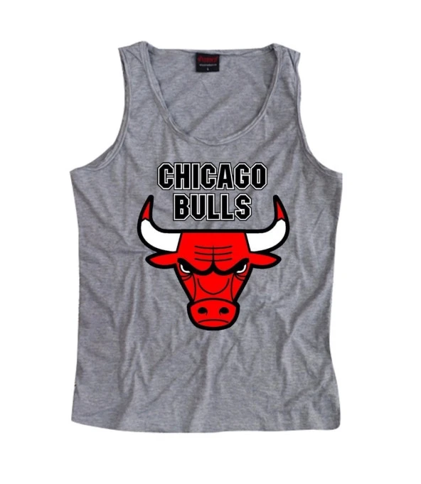 Chicago Bulls Baskılı Sıfır Kol T-Shirt    GRİ 2XL